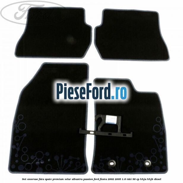 Set covorase fata spate premium velur albastru passion Ford Fiesta 2002-2005 1.6 TDCi 90 cp HHJA, HHJB diesel