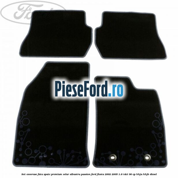 Set covorase fata spate premium velur albastru passion Ford Fiesta 2002-2005 1.6 TDCi 90 cp HHJA, HHJB diesel