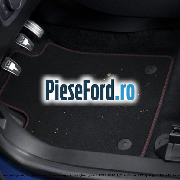 Set covorase premium fata velur negre, cusaturi rosii Ford Puma 2020-2023 1.0 EcoBoost 125 cp B7JA, B7JB, B7JE benzina