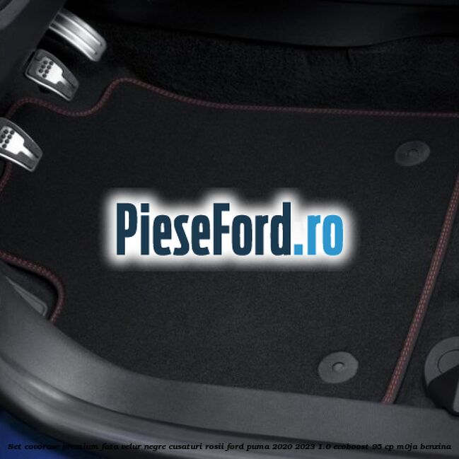 Set covorase premium fata velur negre, cusaturi rosii Ford Puma 2020-2023 1.0 EcoBoost 95 cp M0JA benzina