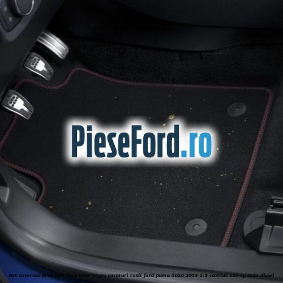 Set covorase premium fata velur negre, cusaturi rosii Ford Puma 2020-2023 1.5 EcoBlue 120 cp ZTDA diesel