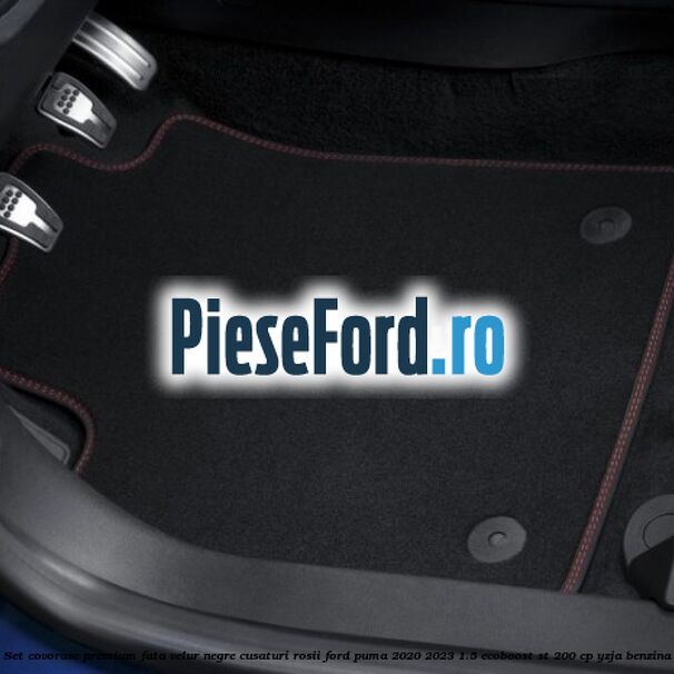Set covorase premium fata velur negre, cusaturi rosii Ford Puma 2020-2023 1.5 EcoBoost ST 200 cp YZJA benzina