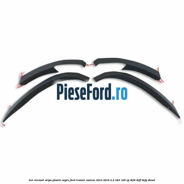 Set extensii aripa plastic negru Ford Transit Custom 2014-2018 2.2 TDCi 100 cp DRF4, DRFF, DRFG diesel