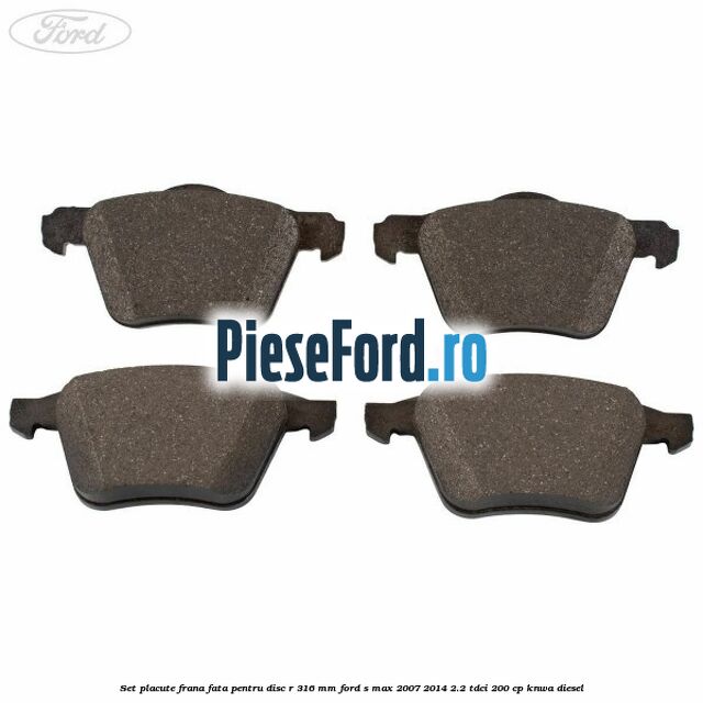 Set placute frana fata pentru disc R 316 MM Ford S-Max 2007-2014 2.2 TDCi 200 cp KNWA diesel