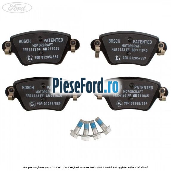 Set placute frana spate (02/2000 - 08/2004) Ford Mondeo 2000-2007 2.0 TDCi 130 cp Set placute frana spate (02/2000 - 08/2004) Ford Mondeo 2000-2007 2.0 TDCi 130 cp FMBA, N7BA, N7BB diesel