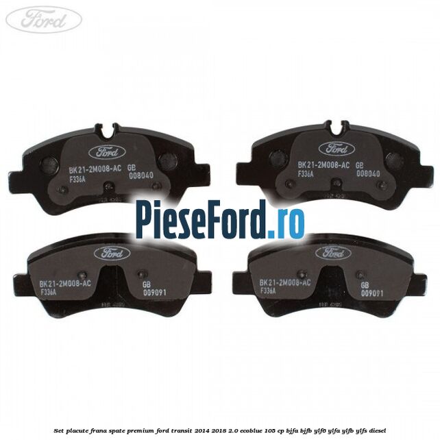 Set placute frana spate premium Ford Transit 2014-2018 2.0 EcoBlue 105 cp BJFA, BJFB, YLF6, YLFA, YLFB, YLFS diesel