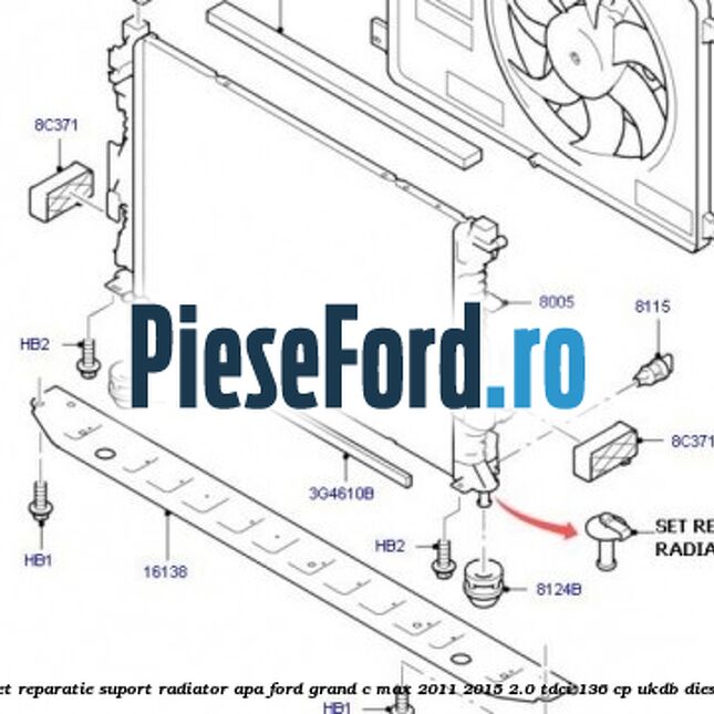 Set reparatie suport radiator apa Ford Grand C-Max 2011-2015 2.0 TDCi 136 cp UKDB diesel