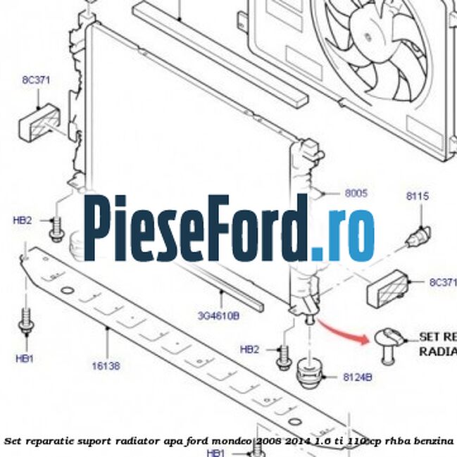 Set reparatie suport radiator apa Ford Mondeo 2008-2014 1.6 Ti 110 cp RHBA benzina