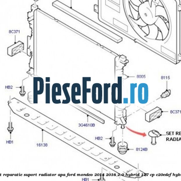 Set reparatie suport radiator apa Ford Mondeo 2014-2018 2.0 Hybrid 177 cp C20EDEF hybrid