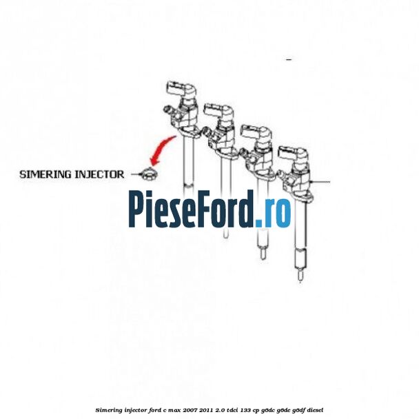 Simering injector Ford C-Max 2007-2011 2.0 TDCi 133 cp G6DC, G6DE, G6DF diesel