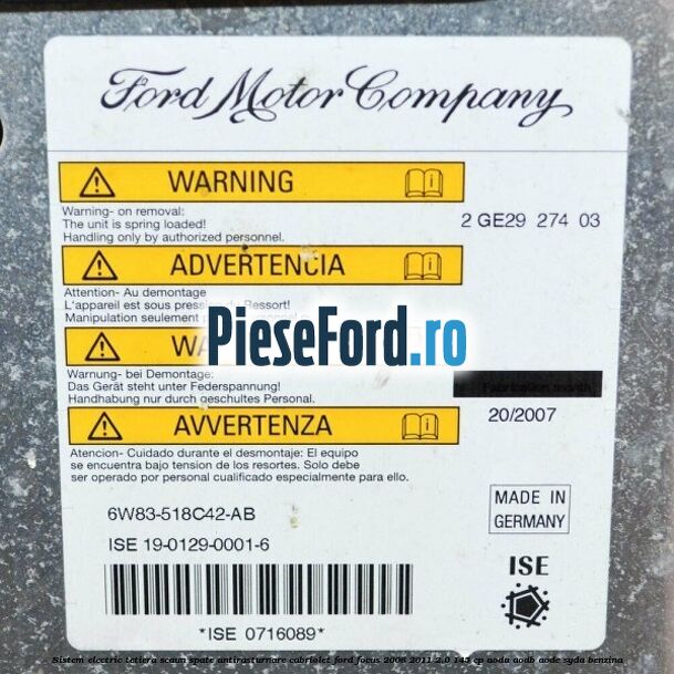 Sistem electric tetiera scaun spate antirasturnare Cabriolet Ford Focus 2008-2011 2.0 145 cp AODA, AODB, AODE, SYDA benzina