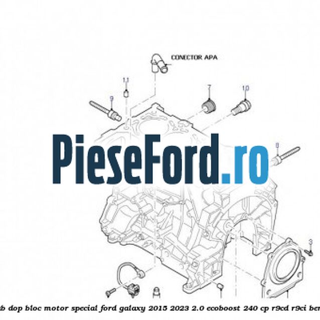 Surub dop bloc motor special Ford Galaxy 2015-2023 2.0 EcoBoost 240 cp R9CD, R9CI benzina