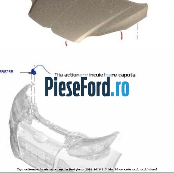 Tija actionare incuietoare capota Ford Focus 2014-2018 1.5 TDCi 95 cp XXDA, XXDC, XXDD diesel