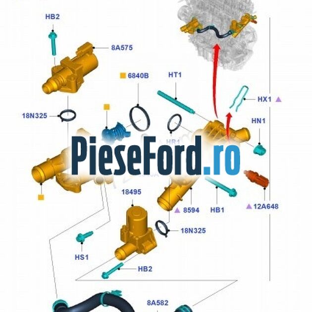 Tub conectare electrovalva sistem racire Ford Fiesta 2013-2017 1.6 ST 182 cp JTJA, JTJB benzina