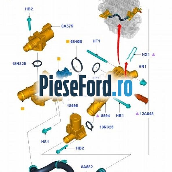 Tub conectare electrovalva sistem racire Ford Focus 2011-2014 1.6 EcoBoost 182 cp JTDA, JTDB benzina
