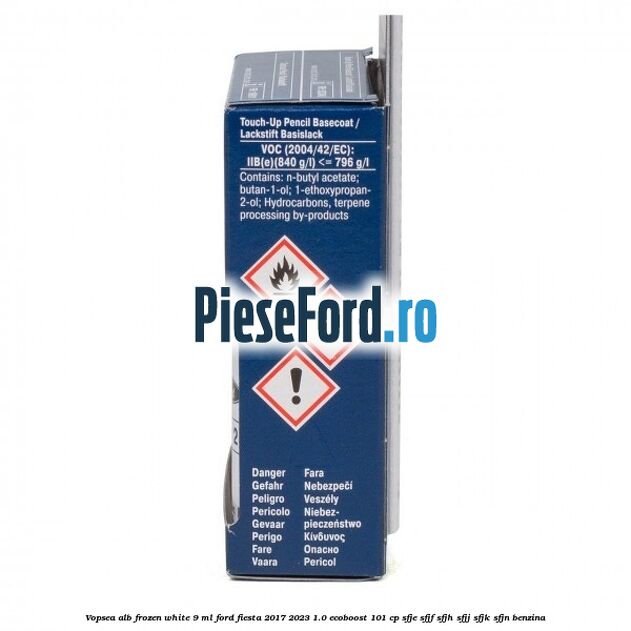 Vopsea alb Frozen White, 9 ml Ford Fiesta 2017-2023 1.0 EcoBoost 101 cp SFJE, SFJF, SFJH, SFJJ, SFJK, SFJN benzina