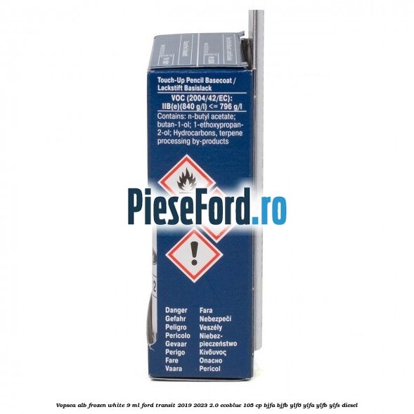 Vopsea alb Frozen White, 9 ml Ford Transit 2019-2023 2.0 EcoBlue 105 cp BJFA, BJFB, YLF6, YLFA, YLFB, YLFS diesel