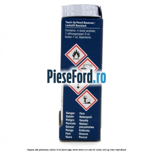 Vopsea alb Platinum White, 9 ml Ford Edge 2016-2018 2.0 TDCi Bi-Turbo 210 cp T9CE, T9CF diesel
