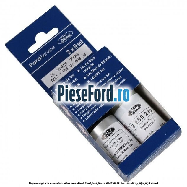 Vopsea argintiu Moondust silver metalizat, 9 ml Ford Fiesta 2008-2012 1.4 TDCi 68 cp F6JB, F6JD diesel