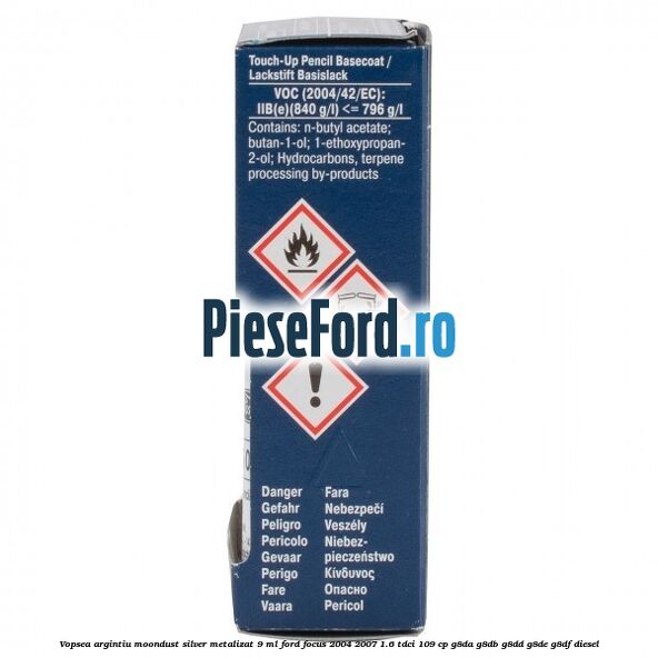 Vopsea argintiu Moondust silver metalizat, 9 ml Ford Focus 2004-2007 1.6 TDCi 109 cp G8DA, G8DB, G8DD, G8DE, G8DF diesel