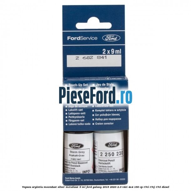 Vopsea argintiu Moondust silver metalizat, 9 ml Ford Galaxy 2015-2023 2.0 TDCi 4x4 150 cp