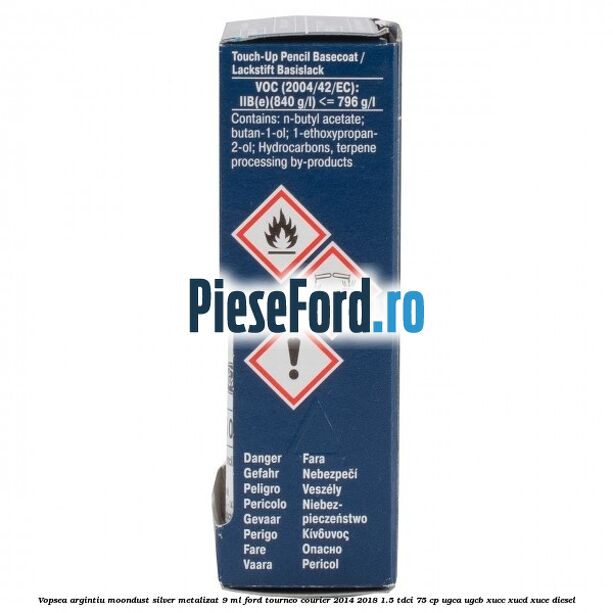 Vopsea argintiu Moondust silver metalizat, 9 ml Ford Tourneo Courier 2014-2018 1.5 TDCi 75 cp UGCA, UGCB, XUCC, XUCD, XUCE diesel