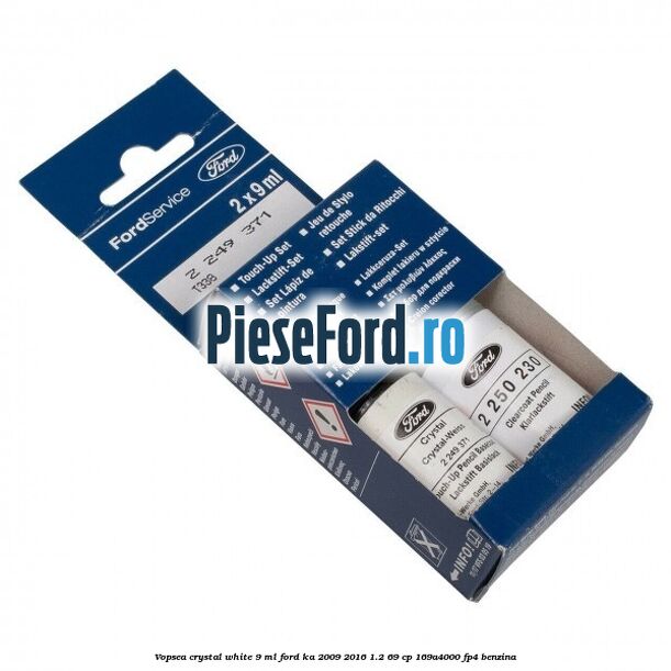 Vopsea crystal white, 9 ml Ford Ka 2009-2016 1.2 69 cp 169A4000, FP4 benzina