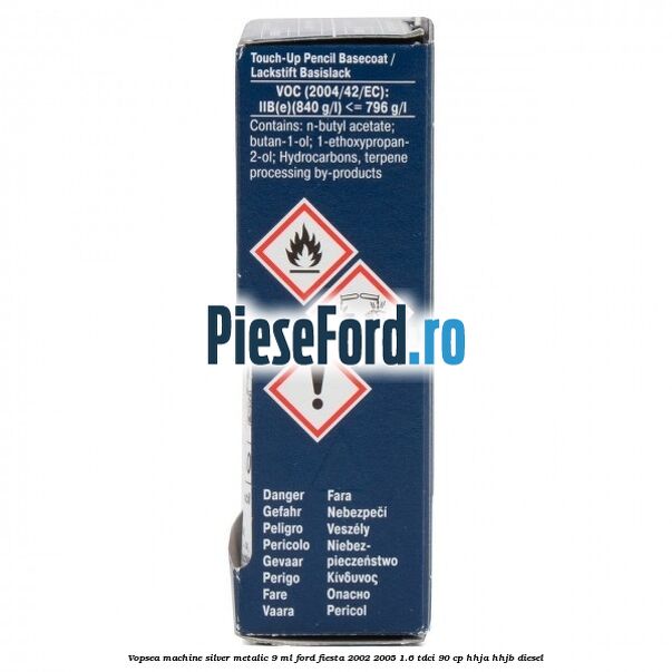 Vopsea machine silver metalic, 9 ml Ford Fiesta 2002-2005 1.6 TDCi 90 cp HHJA, HHJB diesel