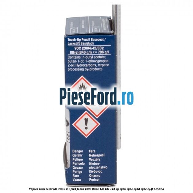 Vopsea rosu Colorado Red, 9 ml Ford Focus 1998-2004 1.8 16V 115 cp EYDB, EYDC, EYDD, EYDE, EYDF benzina