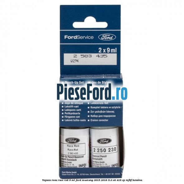 Vopsea rosu Race Red, 9 ml Ford Mustang 2015-2018 5.0 V8 418 cp MF8F benzina