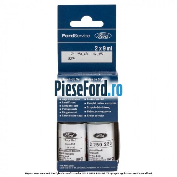 Vopsea rosu Race Red, 9 ml Ford Transit Courier 2019-2023 1.5 TDCi 75 cp UGCA, UGCB, XUCC, XUCD, XUCE diesel